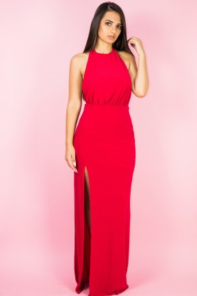 Красное вечернее платье в пол с разрезом